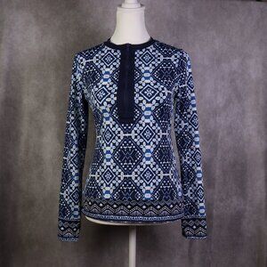 Tommy Bahama Rash Guard Top Womens XS Blue Indigo Cowrie Long Sleeve 1/4 Zip